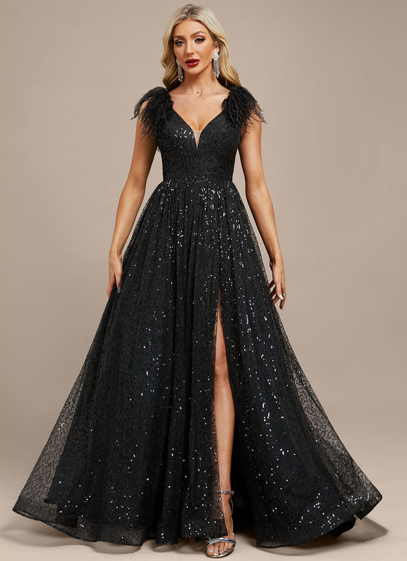 Robe Manche Longue Noire Scintillante