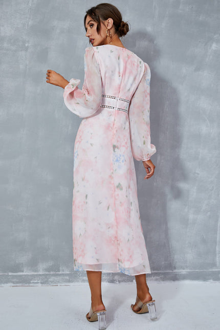 Robe Manche Longue Fleurie Fluide - gallery 1