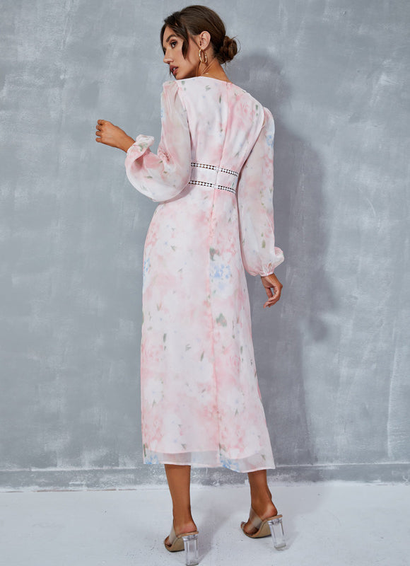 Robe Manche Longue Fleurie Fluide - gallery 1