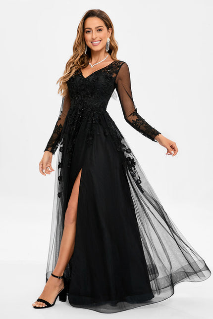 Robe Noire Tulle Manches Longues - gallery 5