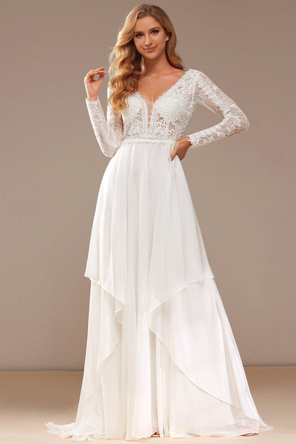 Robe Manche Longue Traîne Vaporeuse - gallery 6