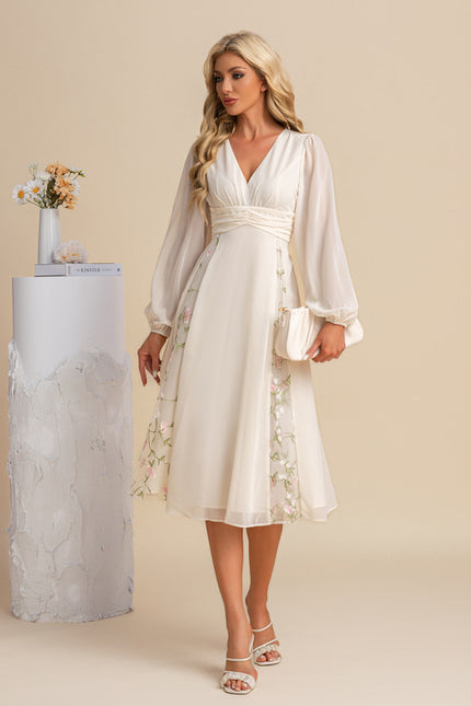 Robe Manche Longue Midi Florale Élégante - gallery 5