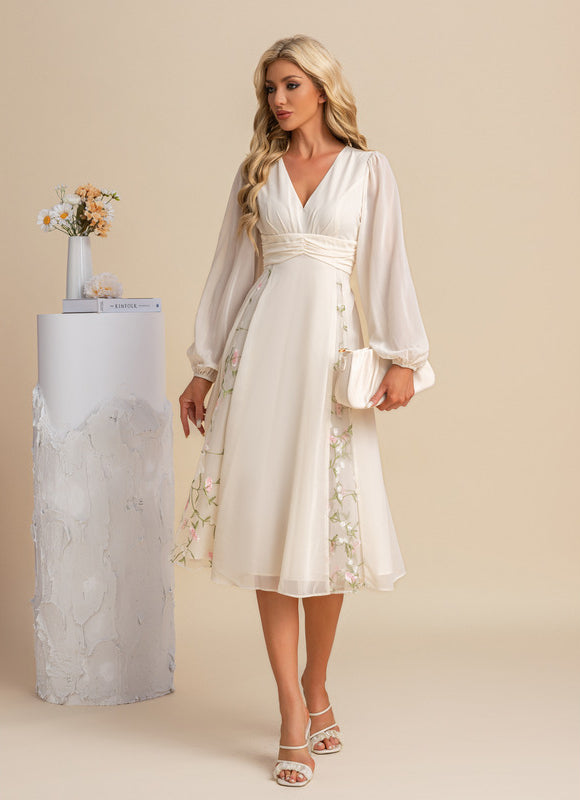 Robe Manche Longue Midi Florale Élégante - gallery 5