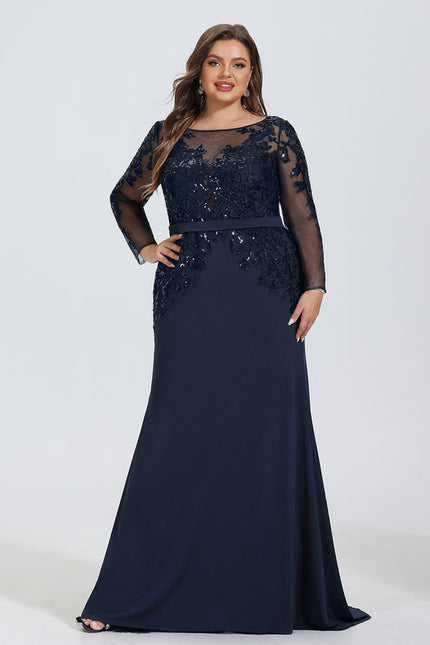 Robe Manche Longue Soirée Marine Élegante - gallery 6