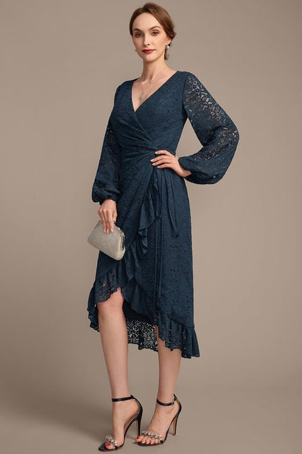 Robe Manche Longue Dentelle Bleu Nuit - gallery 4