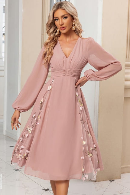Robe Manche Longue Midi Florale Élégante - gallery 8