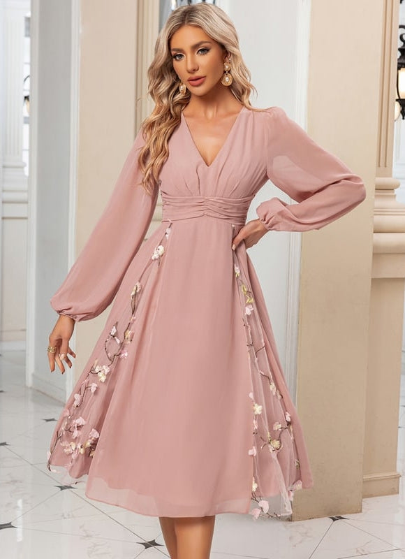 Robe Manche Longue Midi Florale Élégante - gallery 8