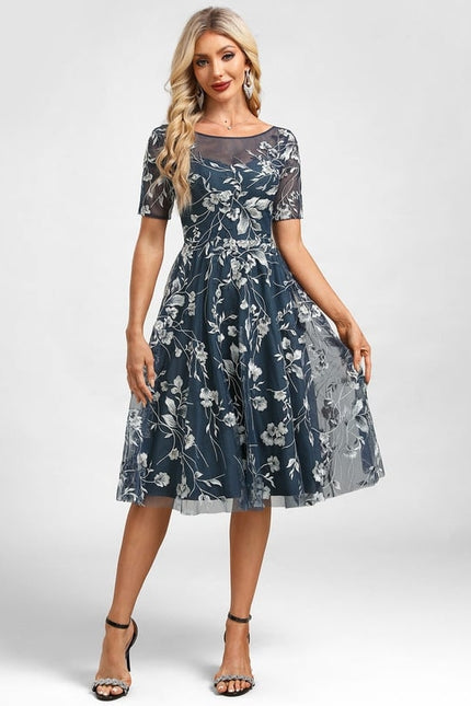 Robe Manche Longue Florale Bleu Nuit