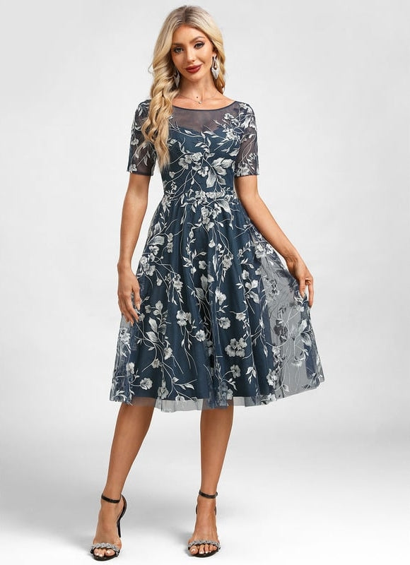 Robe Manche Longue Florale Bleu Nuit