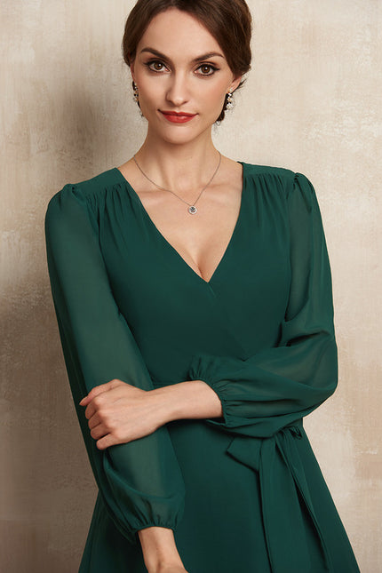 Robe Manche Longue Fluide Vert Émeraude - gallery 4