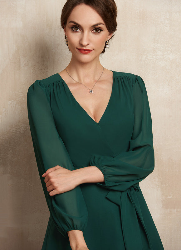 Robe Manche Longue Fluide Vert Émeraude - gallery 4