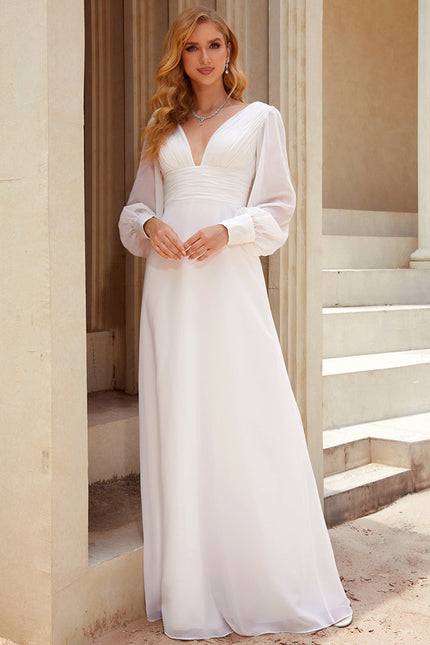 Robe Blanche Longue Manches Longues - gallery 5