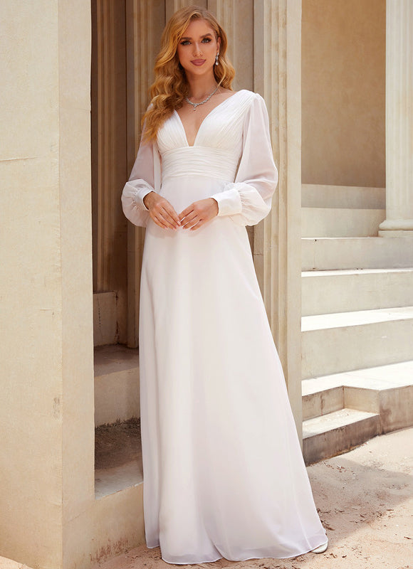 Robe Blanche Longue Manches Longues - gallery 5