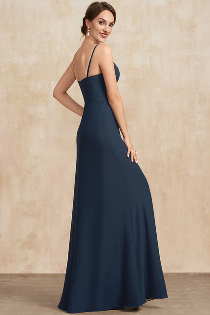 Robe Manche Longue En Dentelle Marine - gallery 6