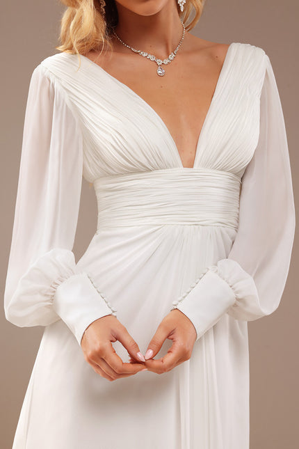 Robe De Soirée Blanche Manche Longue - gallery 1