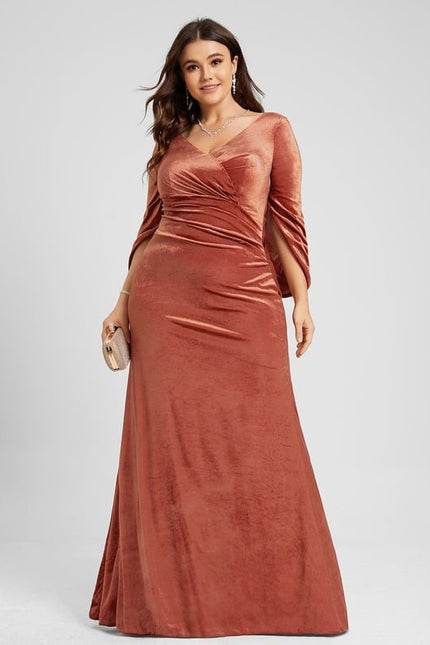 Robe Manche Longue Velours Saumon - gallery 7