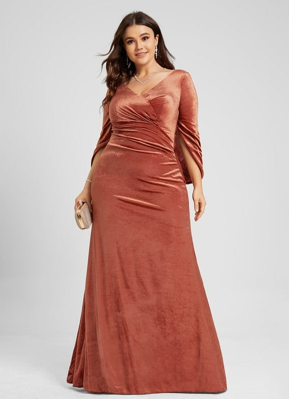 Robe Manche Longue Velours Saumon - gallery 7