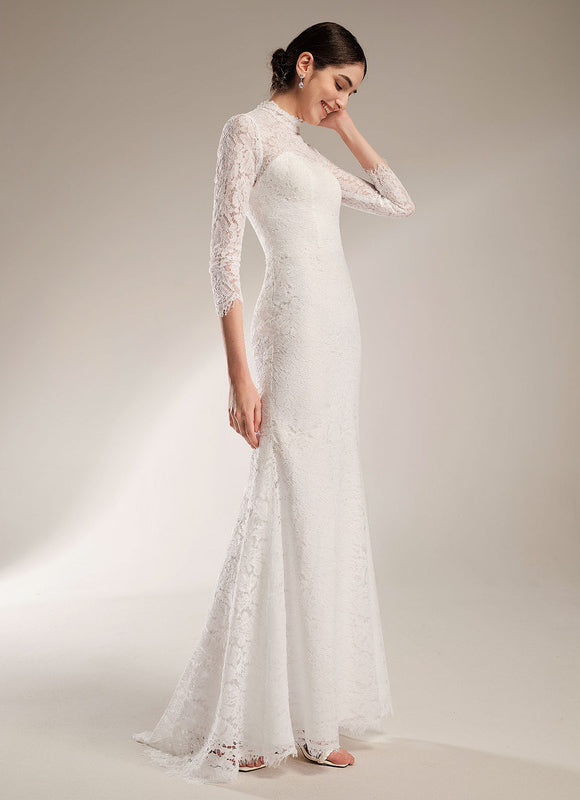 Robe Moulante Blanche Manche Longue - gallery 1