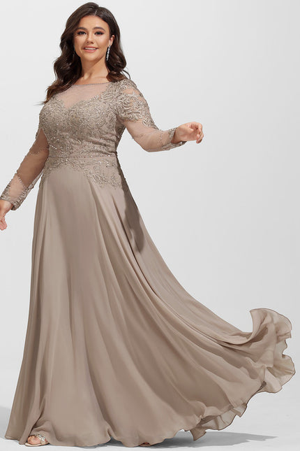 Robe Manche Longue Élégante Beige - gallery 9