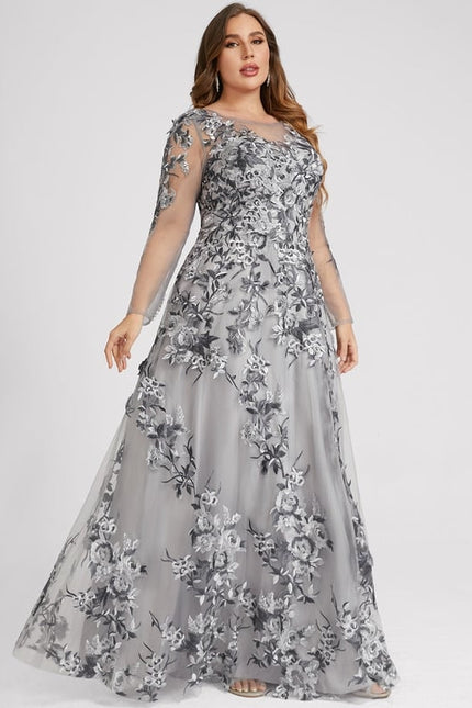 Robe Manche Longue Grise Florale - gallery 9