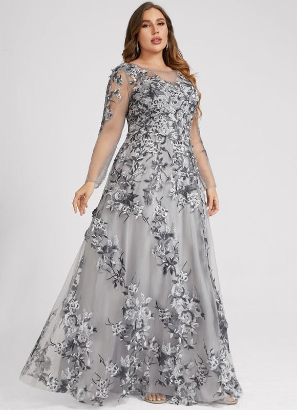 Robe Manche Longue Grise Florale - gallery 9