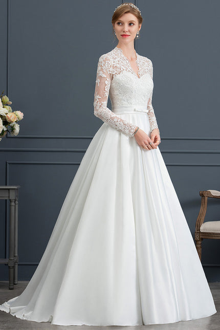 Robe Longue Blanche Manche Bouffante - gallery 2