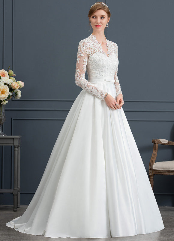 Robe Longue Blanche Manche Bouffante - gallery 2