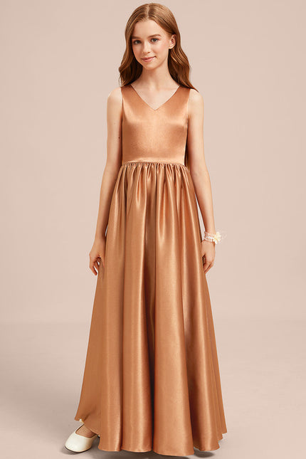 Robe Manche Longue Satin Doré - gallery 3