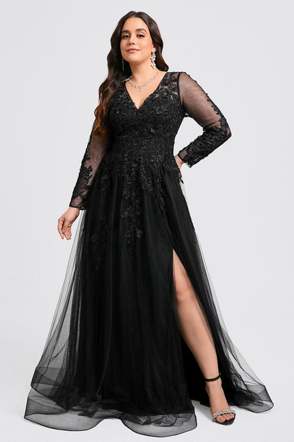 Robe Noire Tulle Manches Longues - gallery 7
