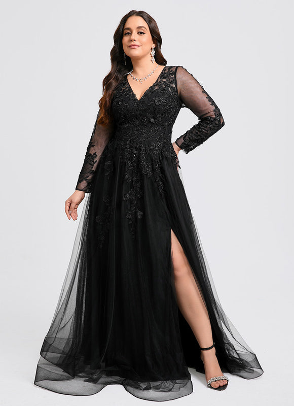 Robe Noire Tulle Manches Longues - gallery 7