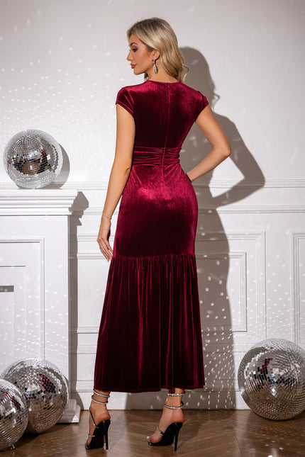 Robe Manche Longue Velours Rouge Rubis - gallery 1