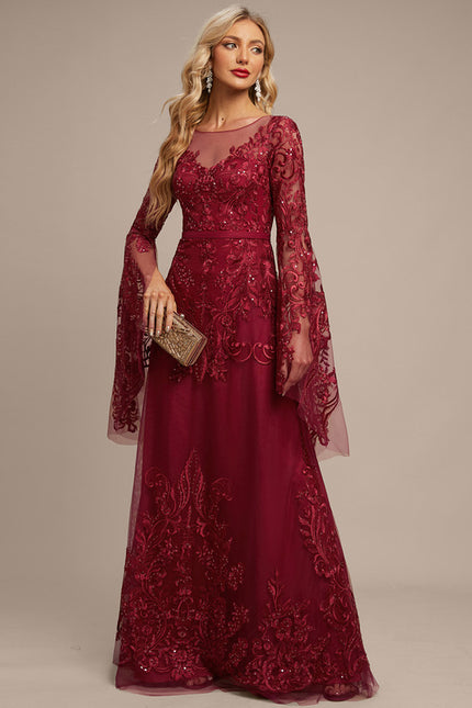 Robe De Soirée Bordeaux Manche Longue - gallery 4