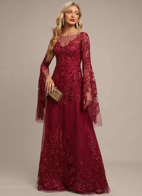 Robe De Soirée Bordeaux Manche Longue - gallery 4
