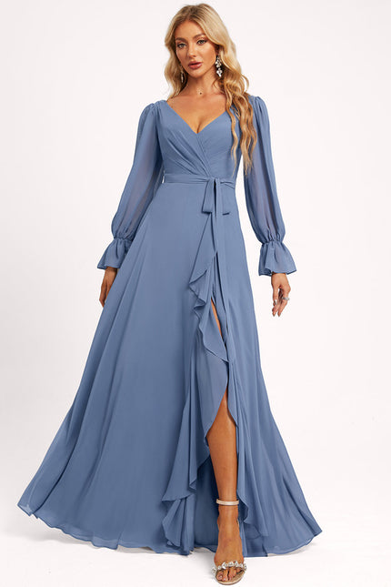 Robe Manche Longue Longue Rose Volants