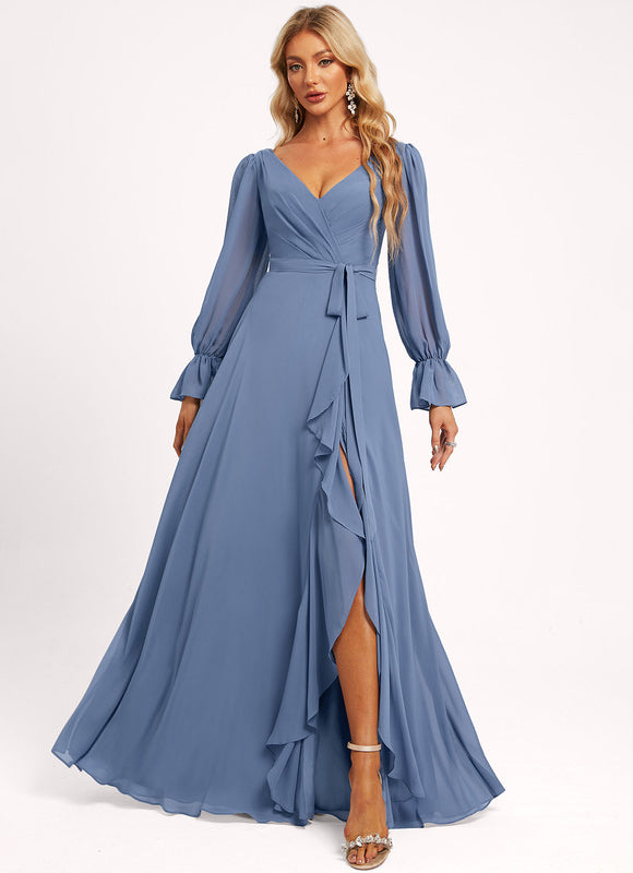 Robe Manche Longue Longue Rose Volants
