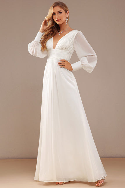 Robe De Soirée Blanche Manche Longue - gallery 5