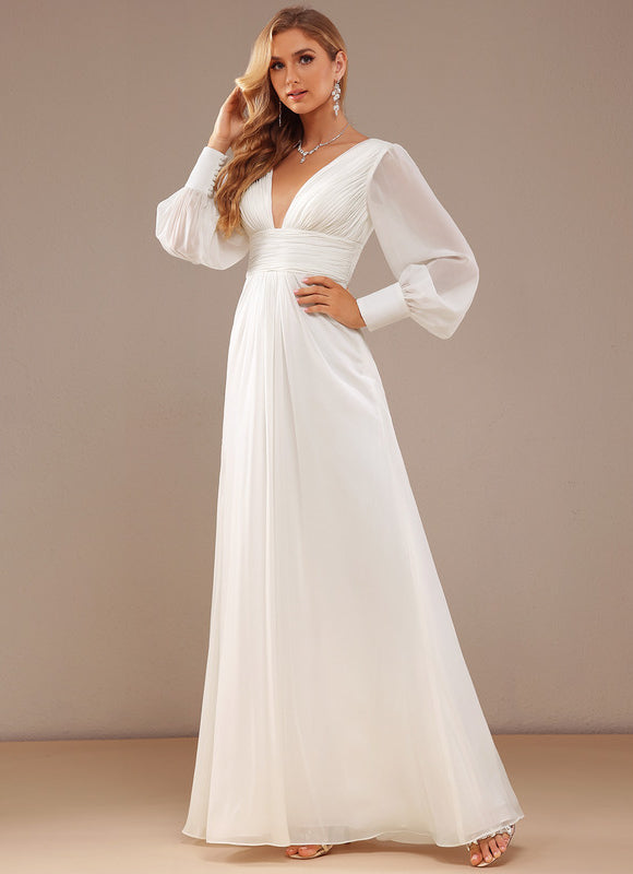 Robe De Soirée Blanche Manche Longue - gallery 5