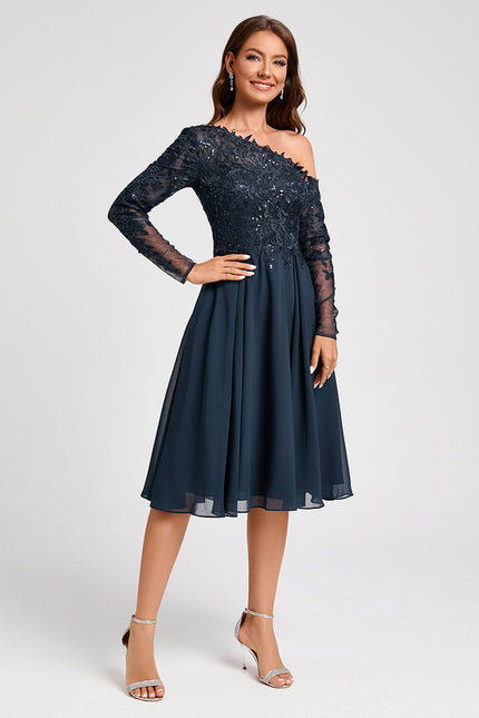 Robe Manche Longue Asymétrique Dentelle - gallery 2