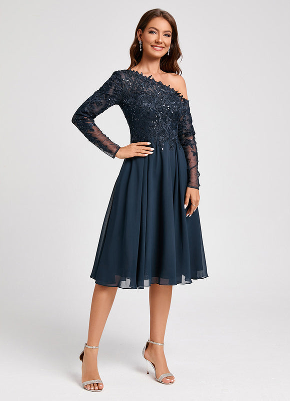 Robe Manche Longue Asymétrique Dentelle - gallery 2