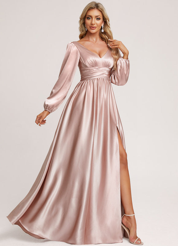 Robe Longue Satin Manche Longue - gallery 4