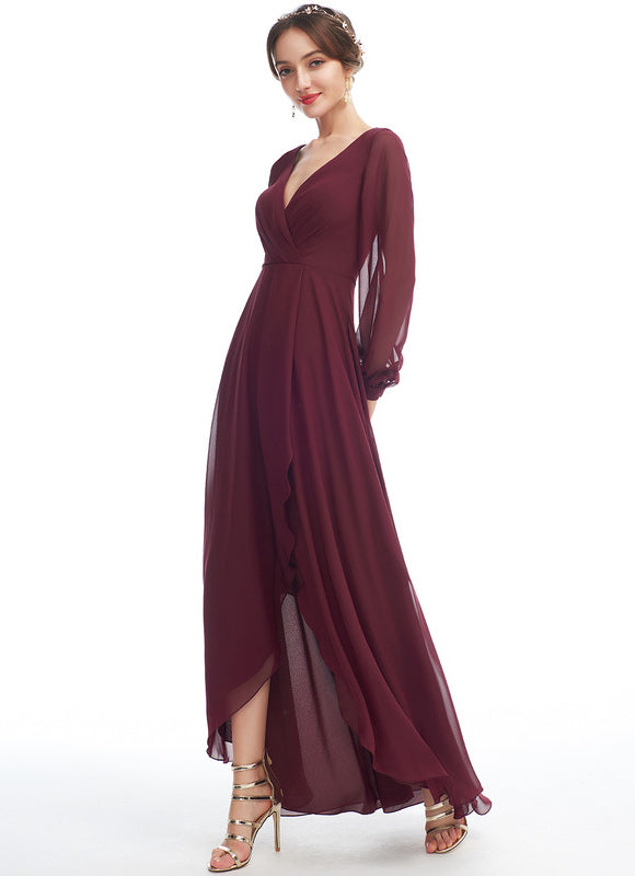 Robe Manche Longue Fluide Marine Volants - gallery 2