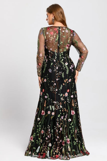 Robe Manche Longue Florale Noire - gallery 9