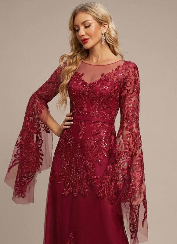 Robe De Soirée Bordeaux Manche Longue - gallery 5
