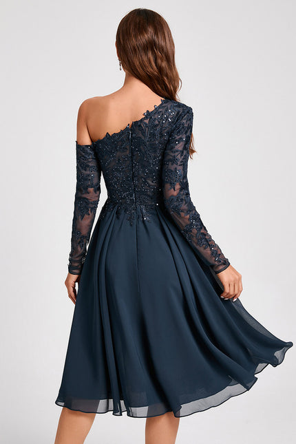 Robe Manche Longue Asymétrique Dentelle - gallery 5