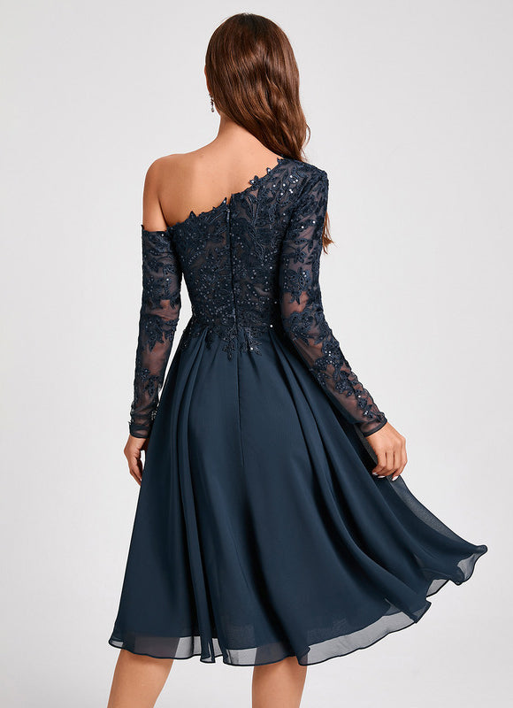 Robe Manche Longue Asymétrique Dentelle - gallery 5