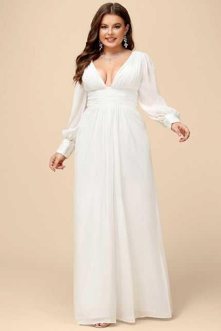Robe De Soirée Blanche Manche Longue - gallery 8