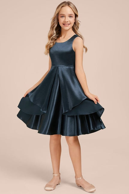 Robe Manche Longue Satin Bleu Canard
