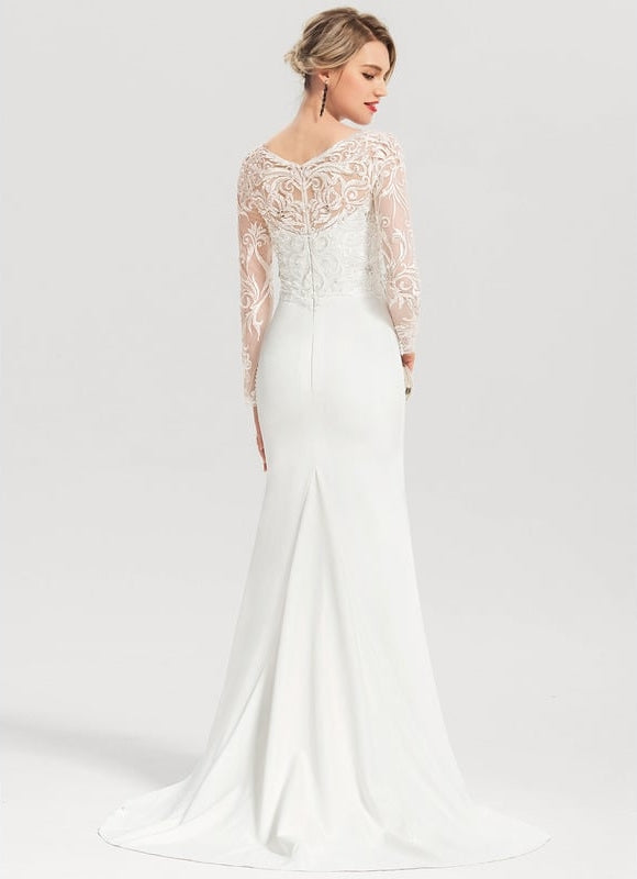 Robe Sirene Blanche Manche Longue - gallery 4