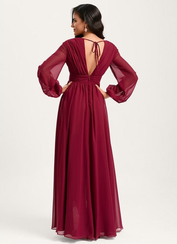 Robe Manche Longue Fluide Marine Volants - gallery 2