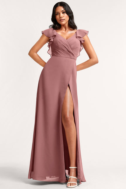 Robe Manche Longue Longue Rose Volants - gallery 1